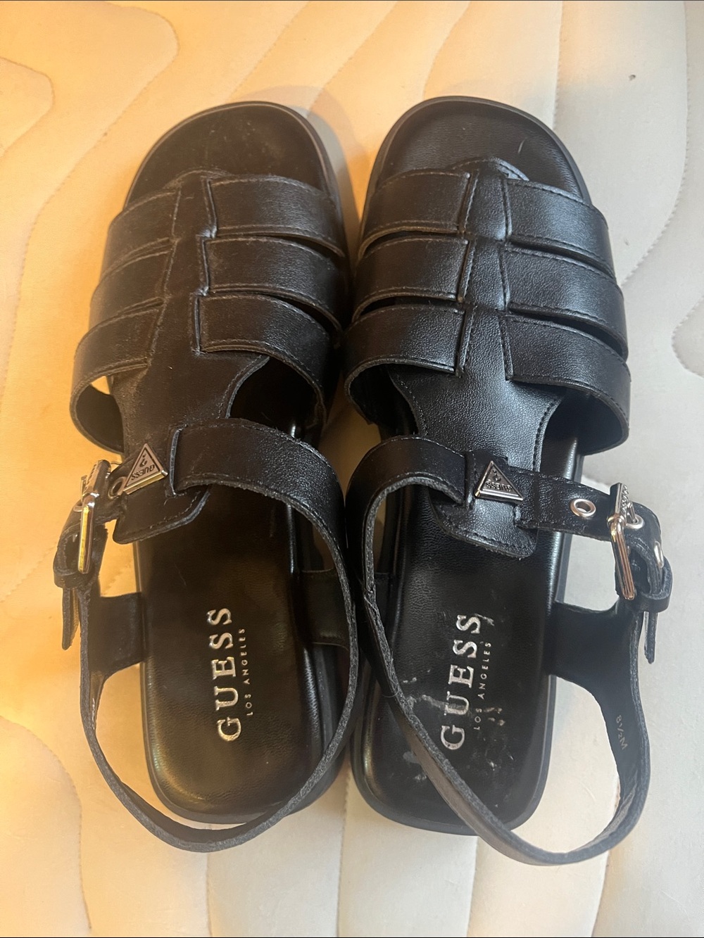 GUESS Women Black Strappy Fisherman Sandals with Buckle